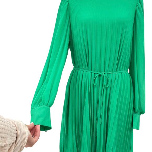 Torrid NWT Kelly Green Chiffon Accordion Pleated Long Sleeve A-line Mini Dress - Picture 8 of 16